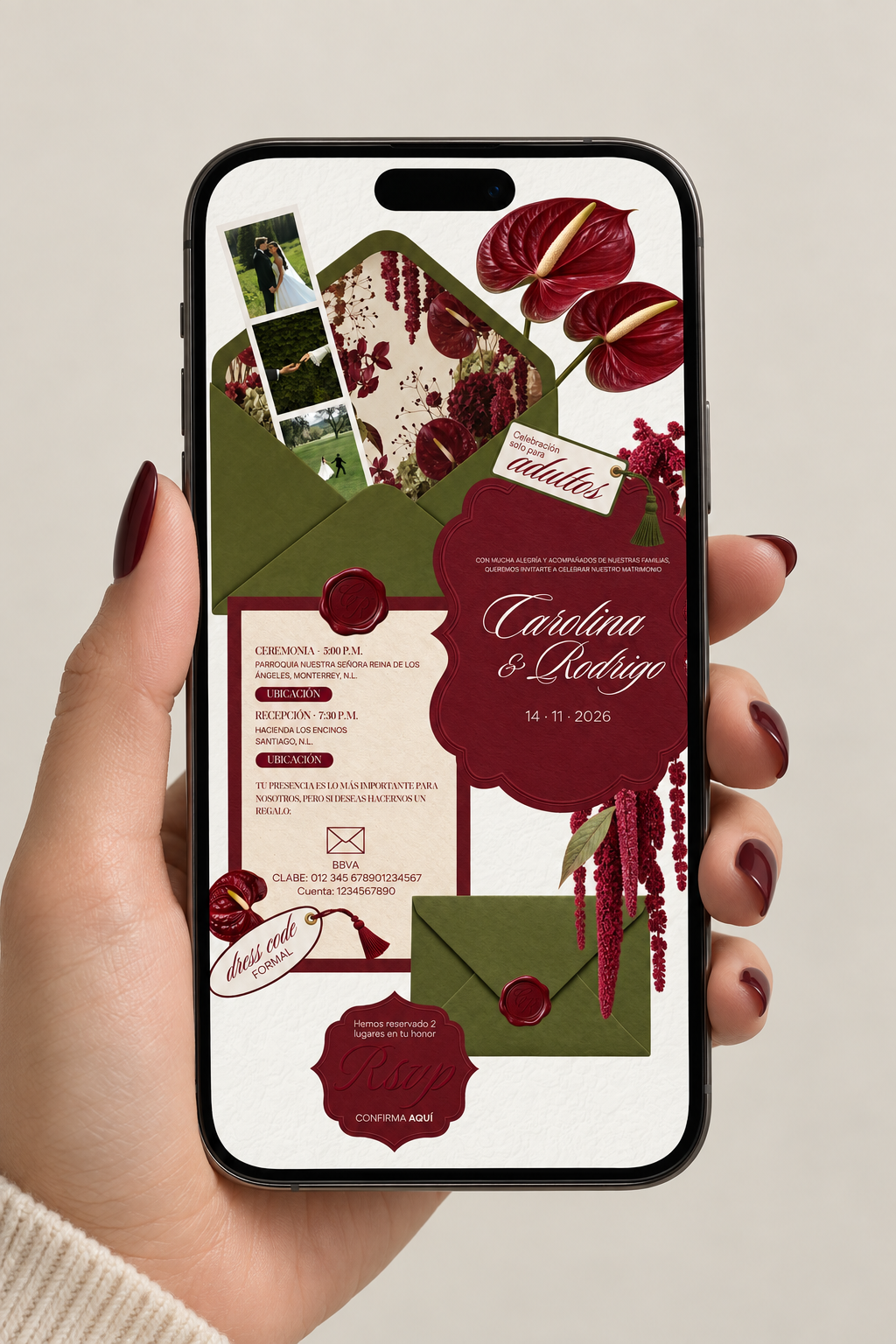Plantilla de invitación de boda Sage Green & Burgundy
